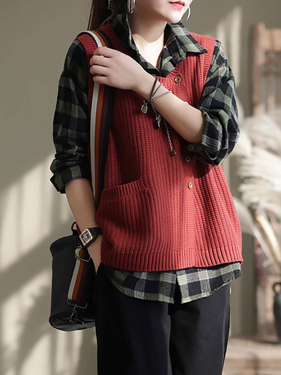 Maglione gilet con bottoni in maglia da donna