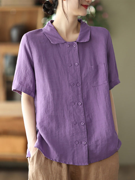 Camicia casual estiva da donna in ramiè doppiopetto