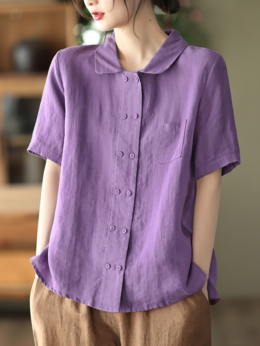 Camicia casual estiva da donna in ramiè doppiopetto