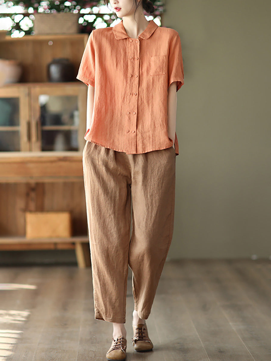 Camicia casual estiva da donna in ramiè doppiopetto