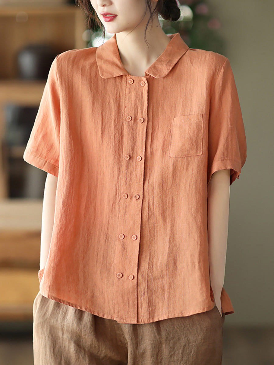 Camicia casual estiva da donna in ramiè doppiopetto