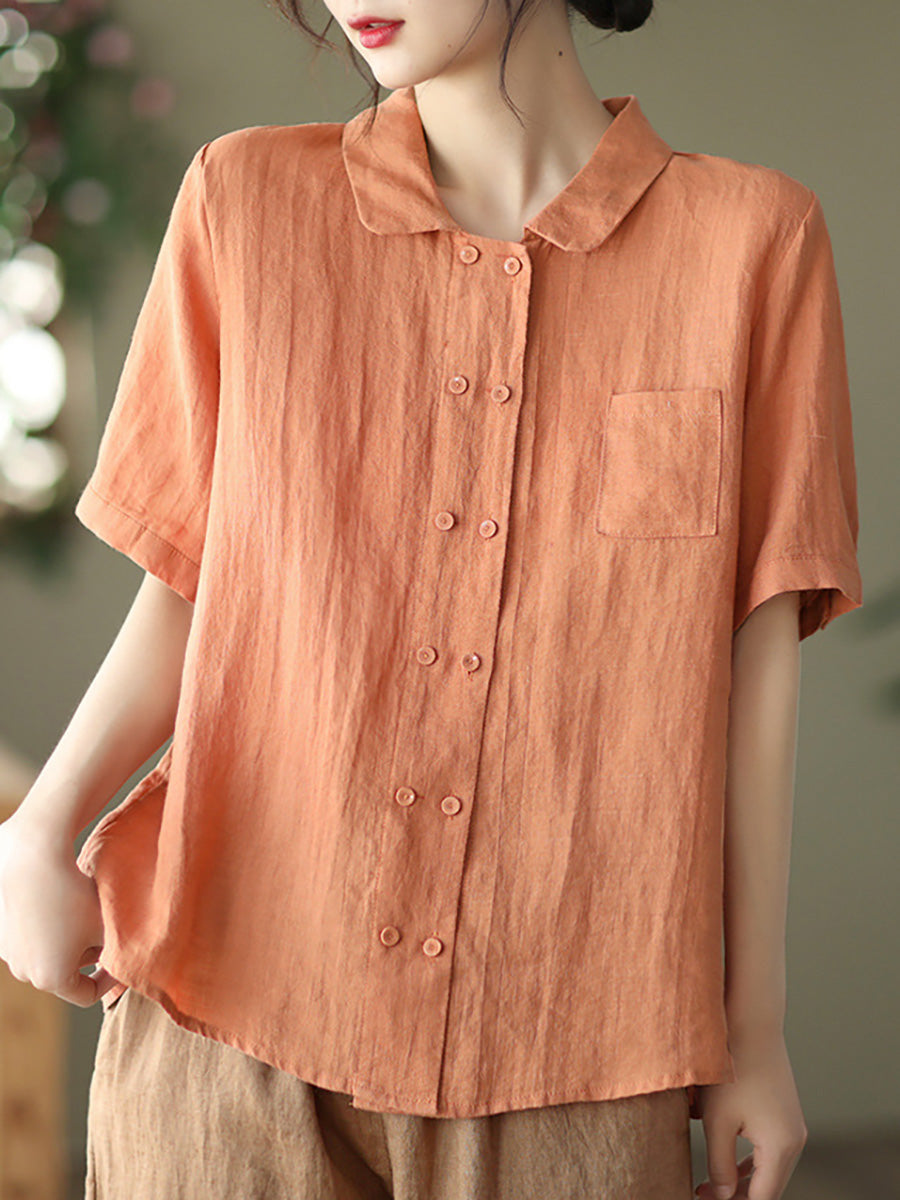 Camicia casual estiva da donna in ramiè doppiopetto