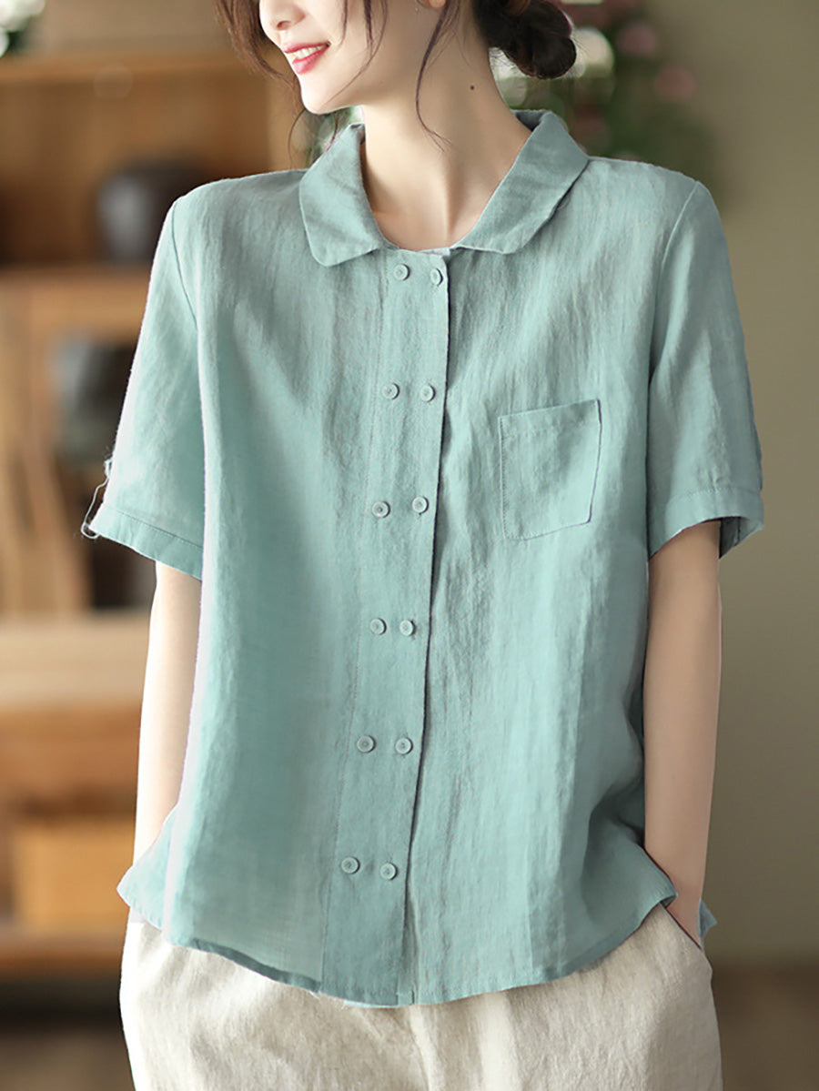 Camicia casual estiva da donna in ramiè doppiopetto