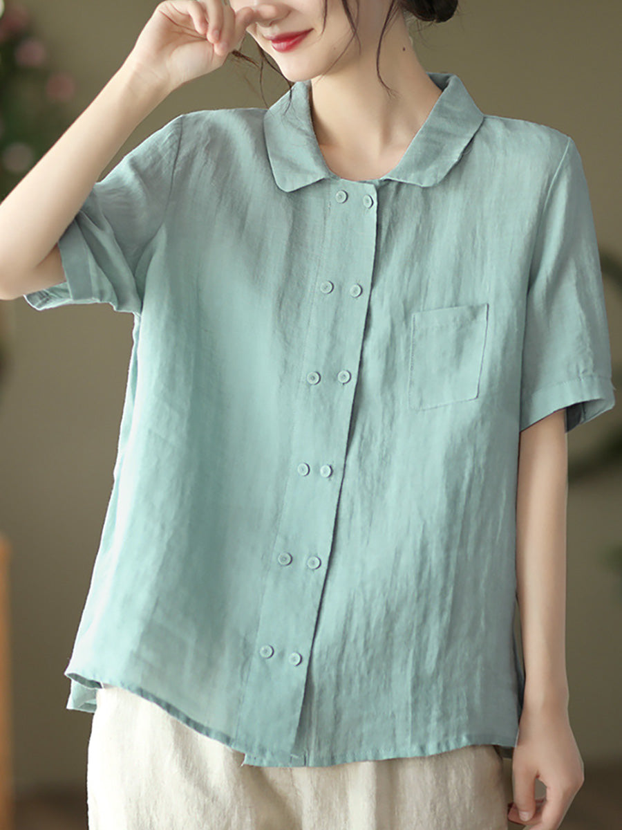 Camicia casual estiva da donna in ramiè doppiopetto