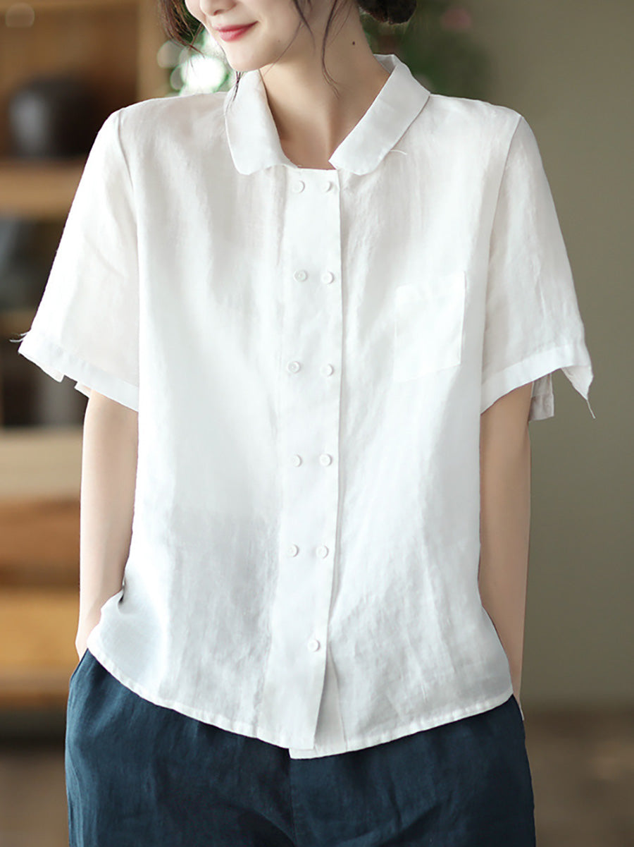 Camicia casual estiva da donna in ramiè doppiopetto