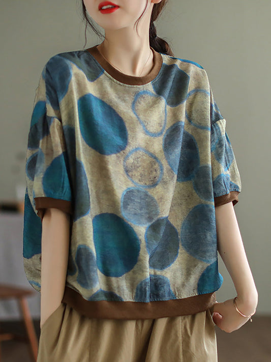 Maglietta casual a maniche corte con pois da donna
