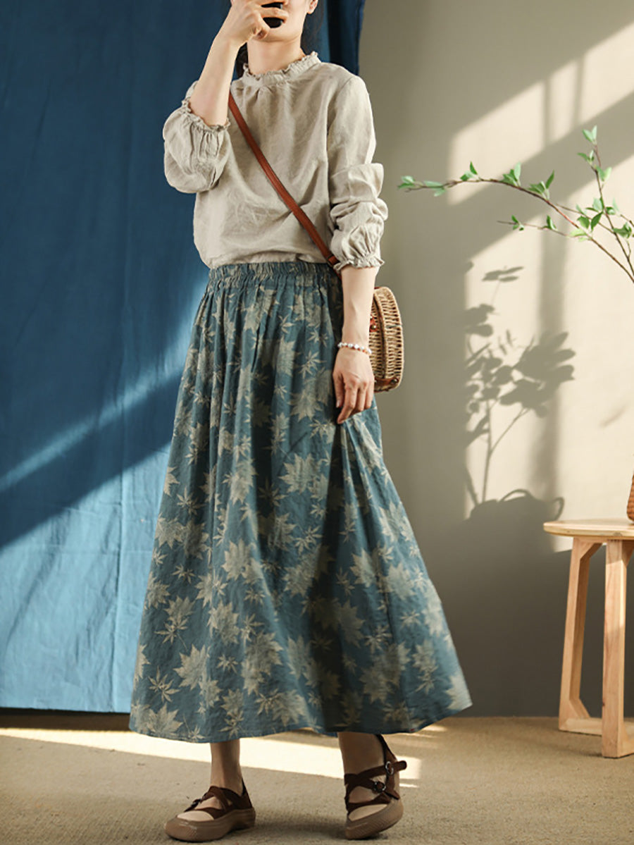 Gonna estiva ampia con elastico in vita vintage floreale