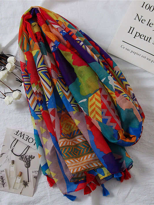 Sciarpa stampata con protezione solare vintage da donna