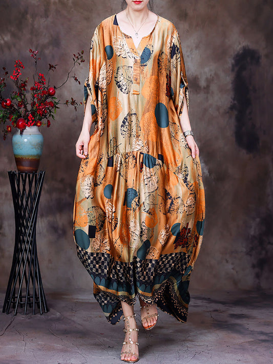 Abito lungo con maniche a pipistrello vintage floreale da donna