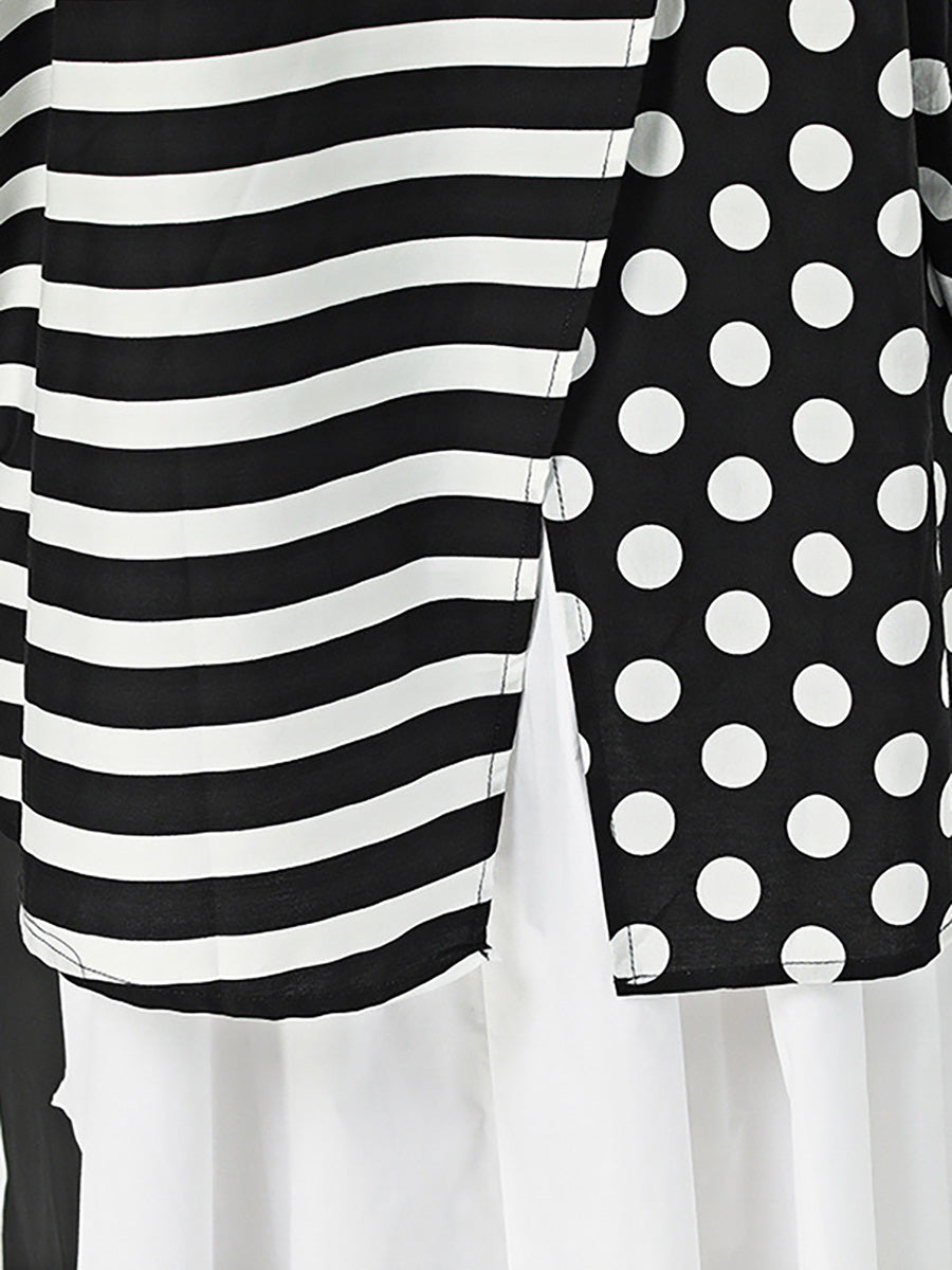 Chemise ample irrégulière à rayures et pois en coton pour femme