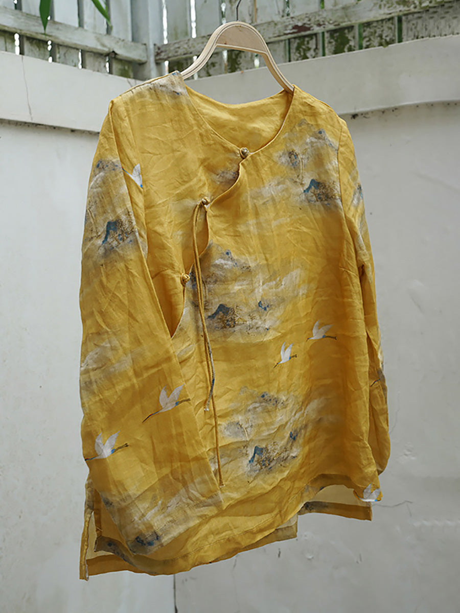 Camicia da donna vintage floreale con motivo ramiè inclinato