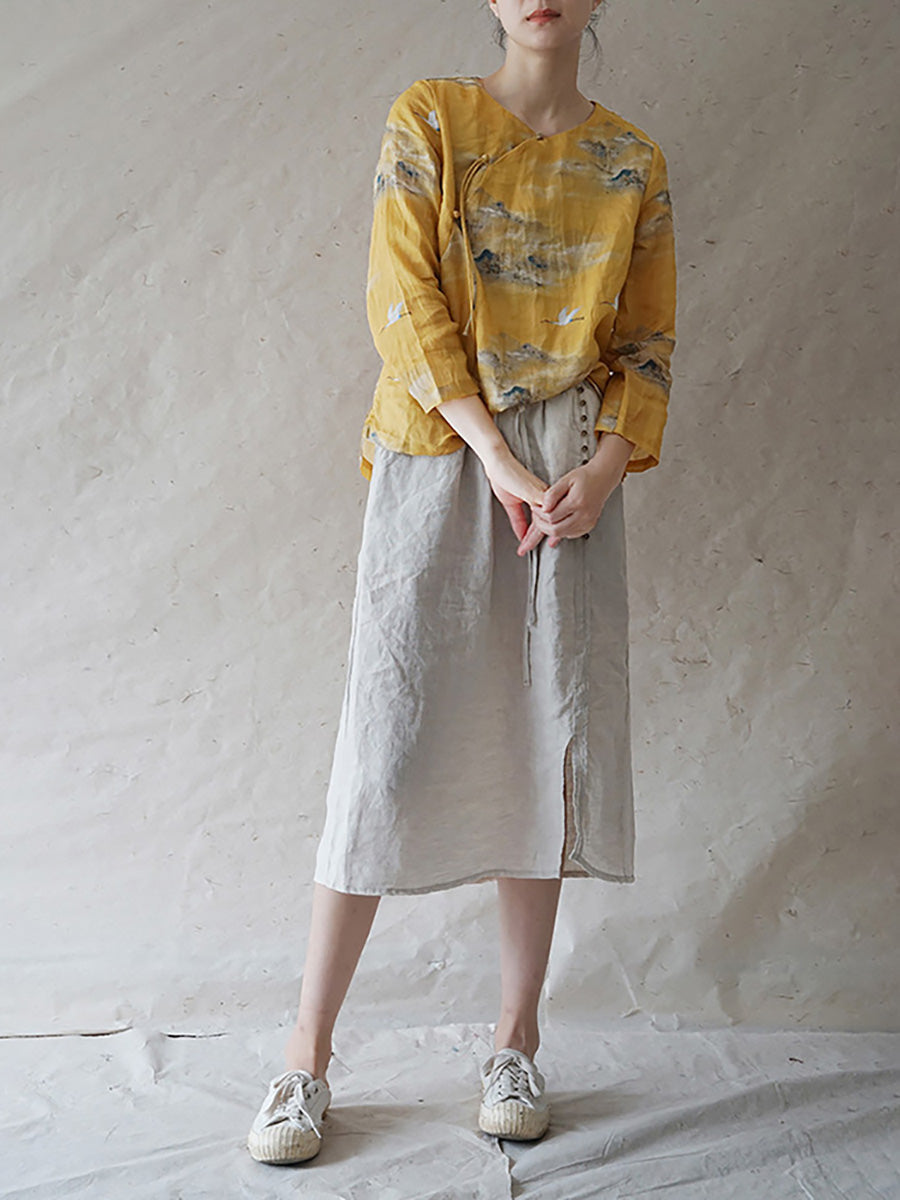 Camicia da donna vintage floreale con motivo ramiè inclinato