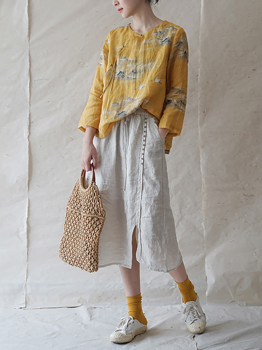 Camicia da donna vintage floreale con motivo ramiè inclinato