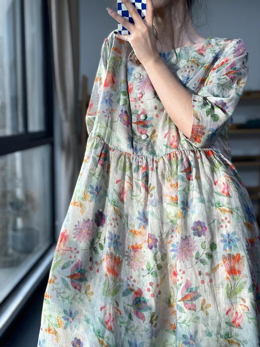 Robe d'été ample décontractée à plis fleuris