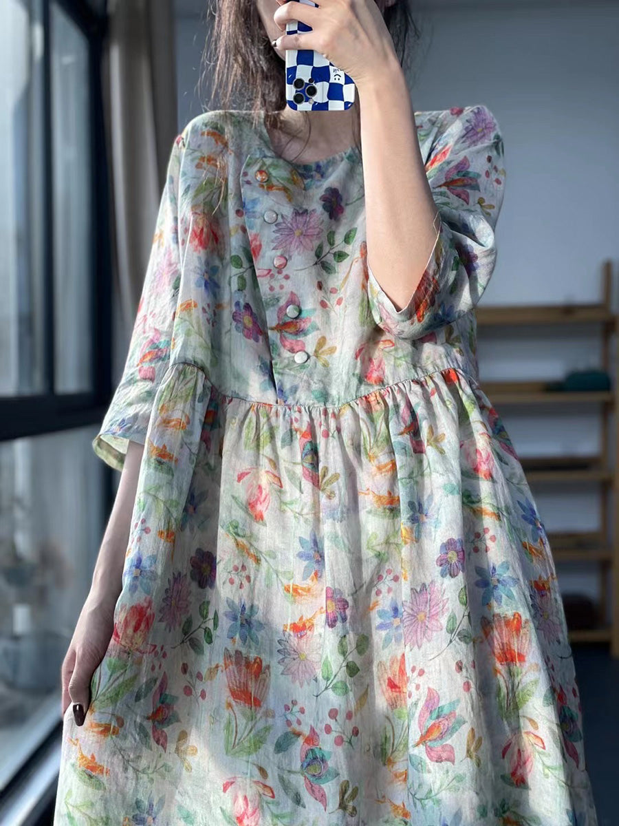 Robe d'été ample décontractée à plis fleuris