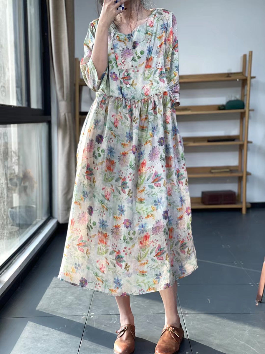 Robe d'été ample décontractée à plis fleuris