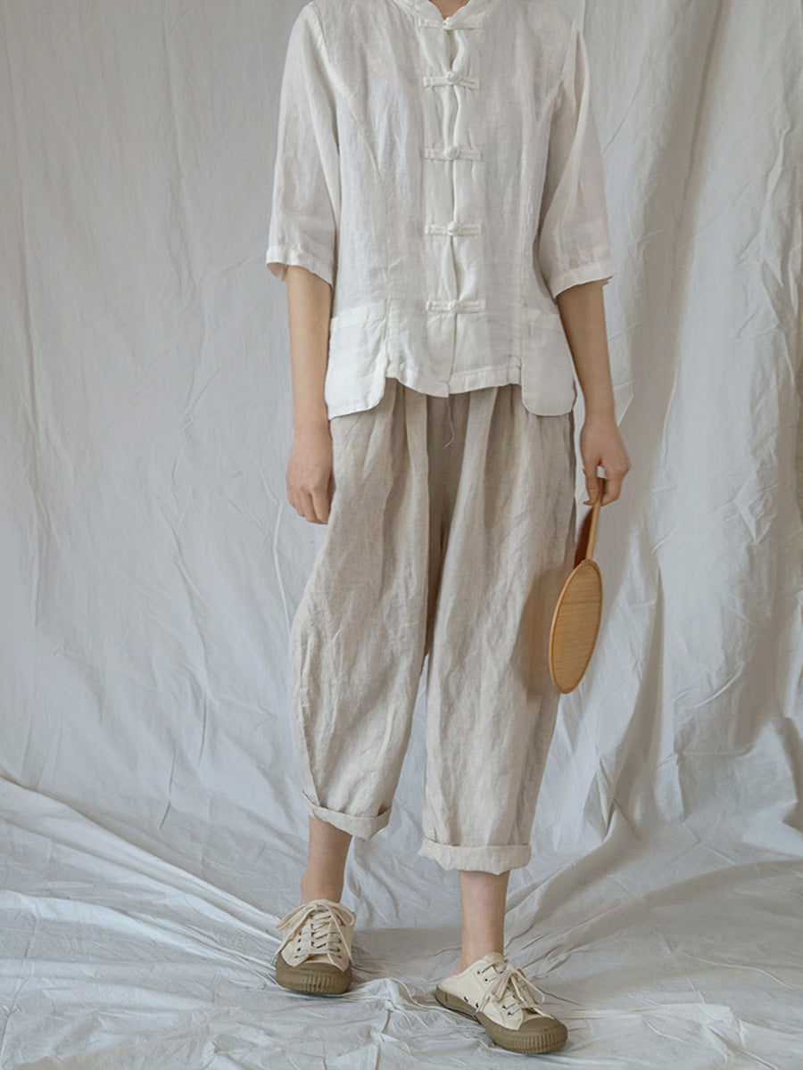 Drawstring Linen Women Summer Harem Pants