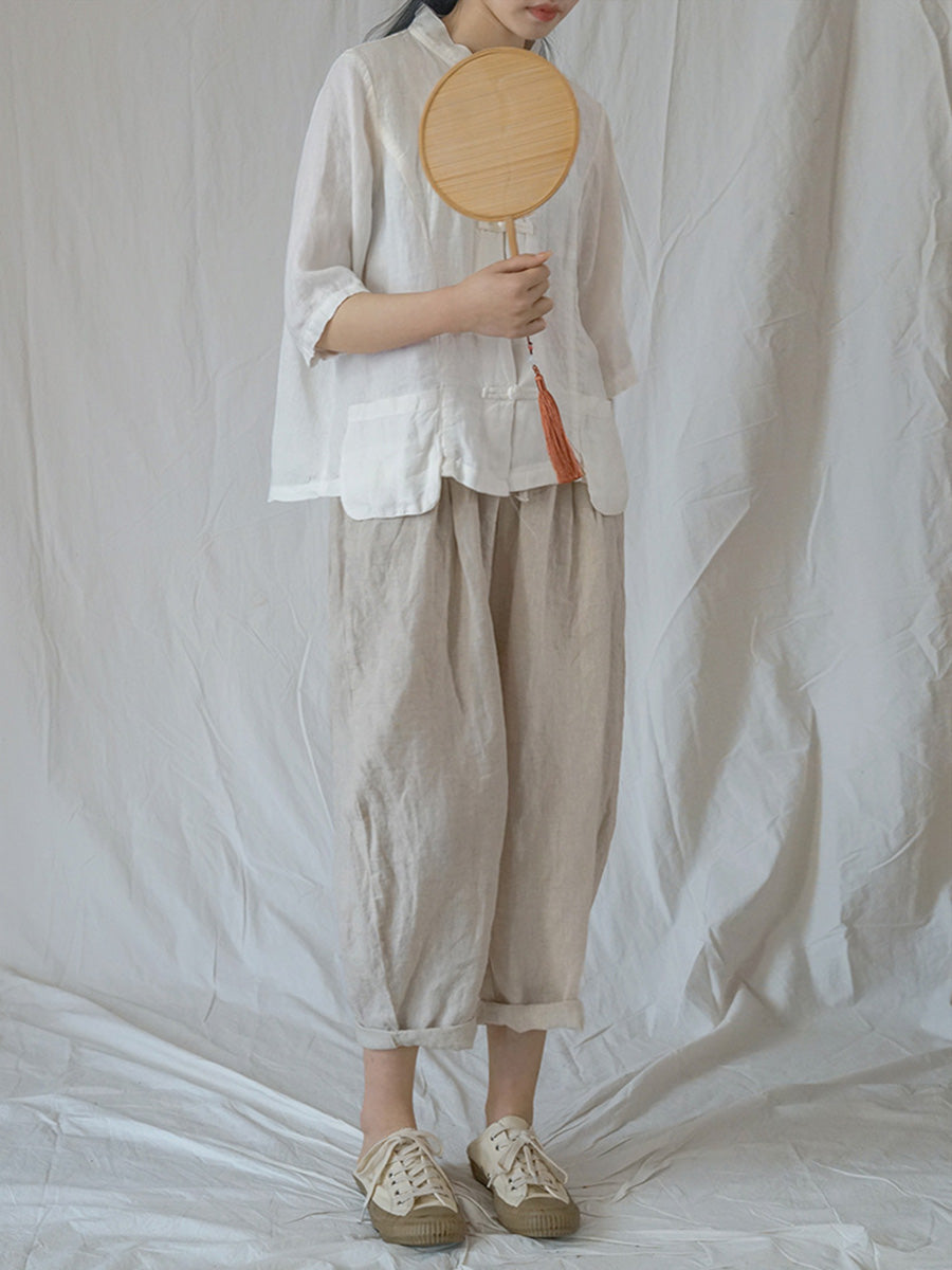 Drawstring Linen Women Summer Harem Pants