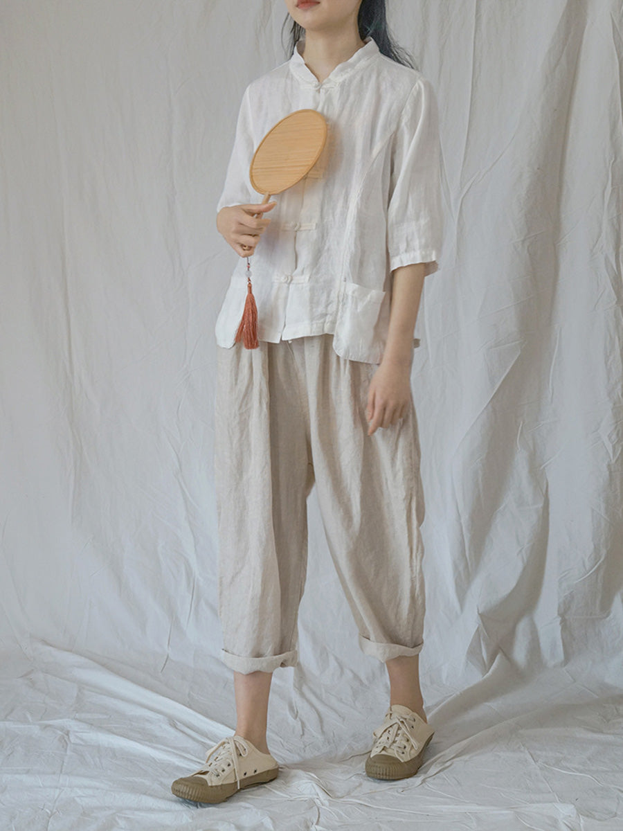 Drawstring Linen Women Summer Harem Pants