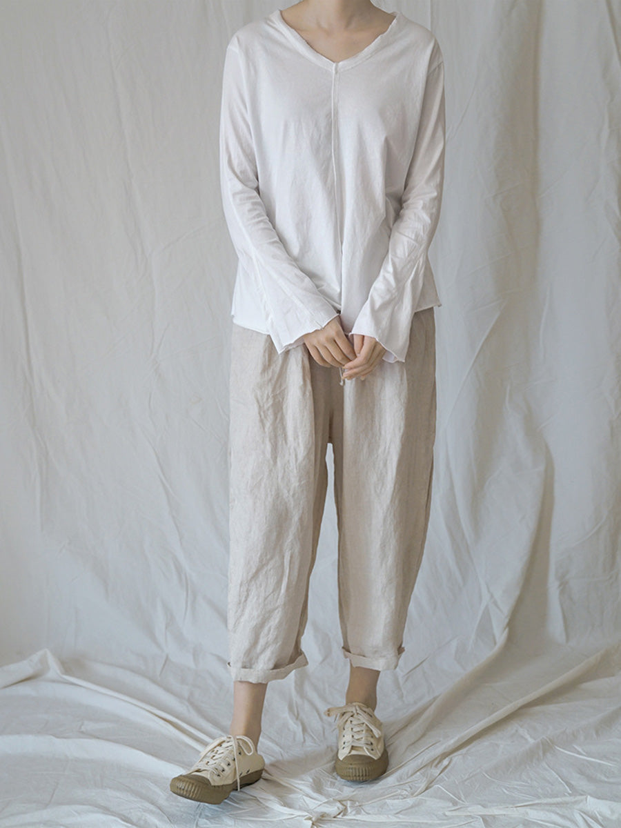 Drawstring Linen Women Summer Harem Pants