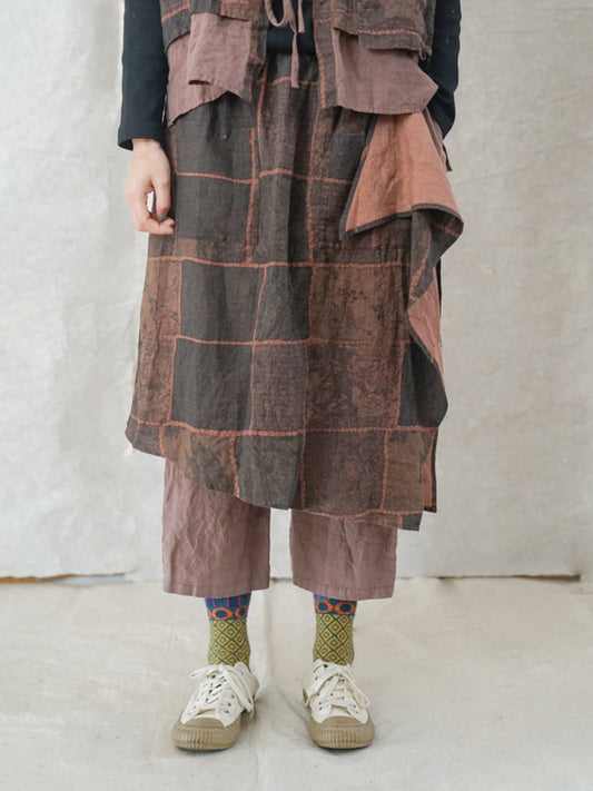Pantaloni estivi vintage da donna in lino patchwork