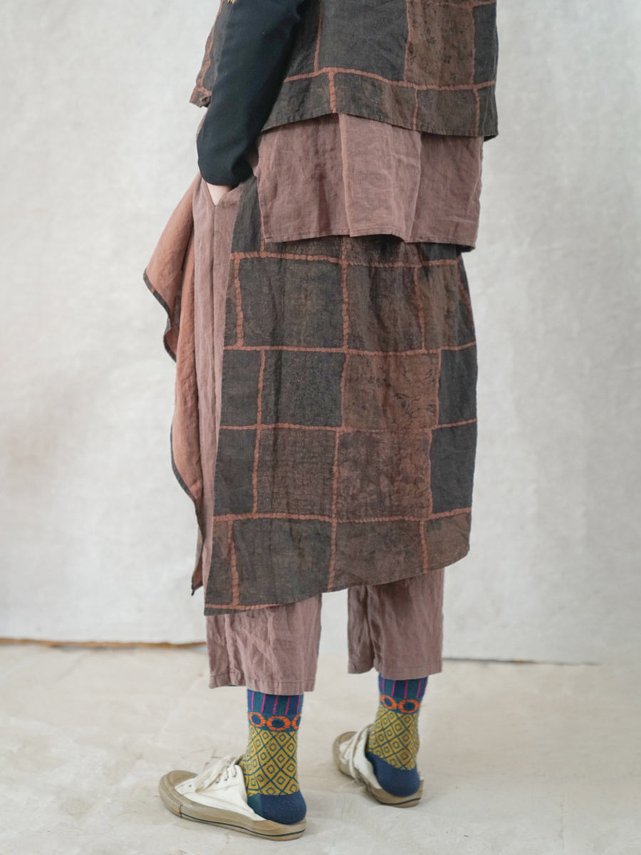 Pantaloni estivi vintage da donna in lino patchwork