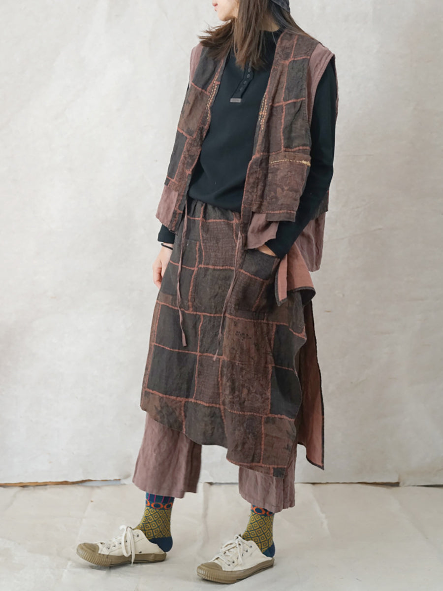 Pantaloni estivi vintage da donna in lino patchwork