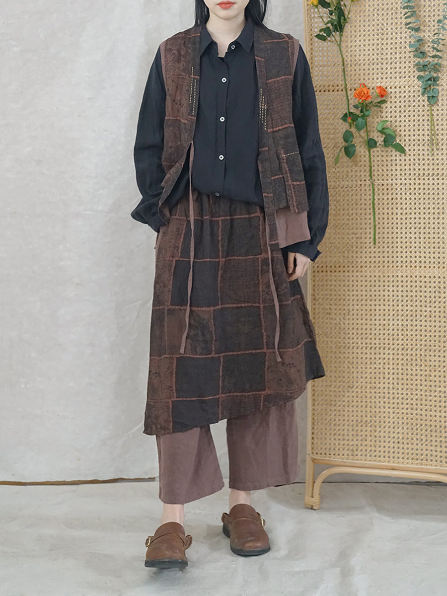 Pantaloni estivi vintage da donna in lino patchwork