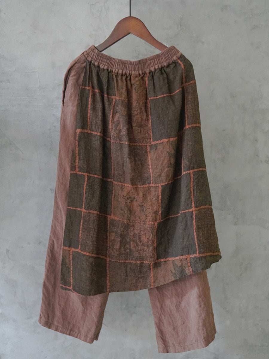 Pantaloni estivi vintage da donna in lino patchwork