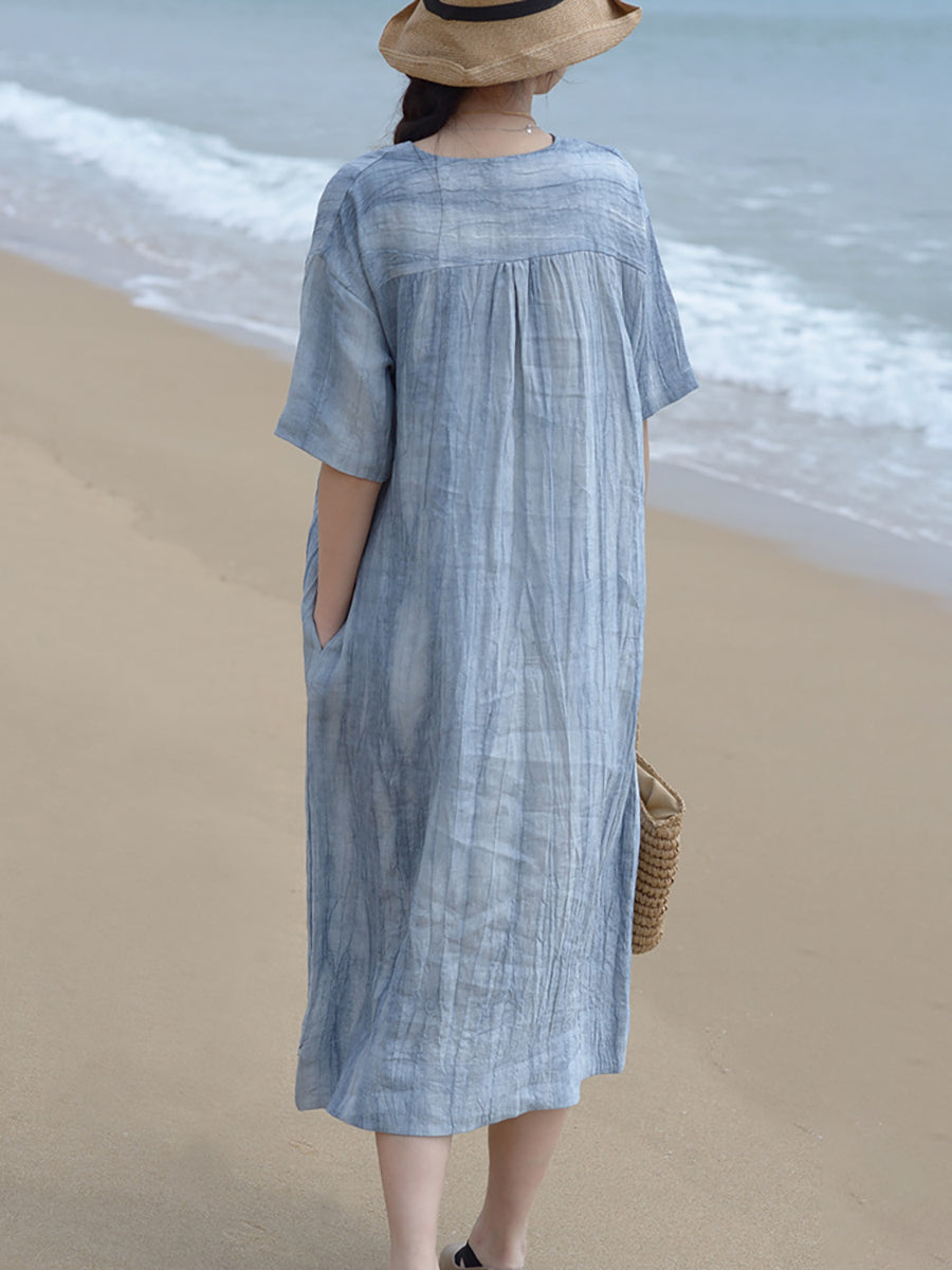 Abito da donna in lino vintage con scollo a V e ampio