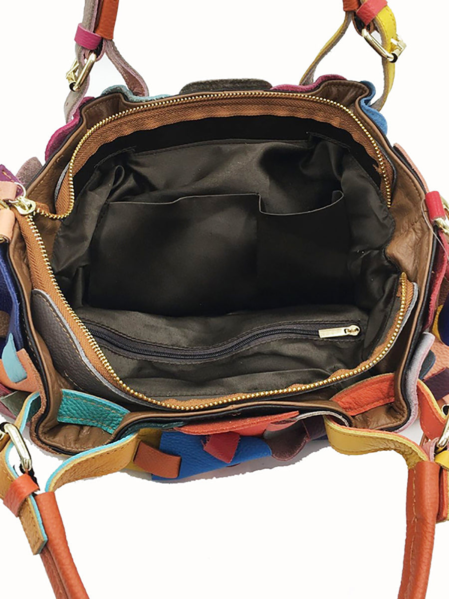 Borsa a mano in vera pelle con motivo a quadri, da donna, alla moda