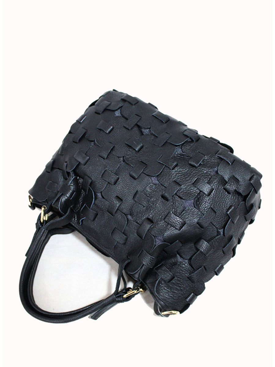 Borsa a mano in vera pelle con motivo a quadri, da donna, alla moda