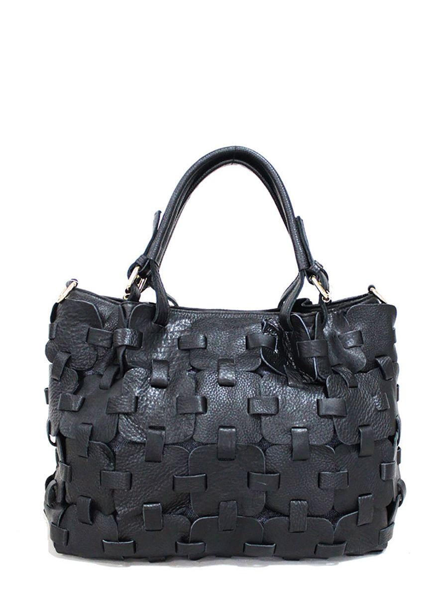 Borsa a mano in vera pelle con motivo a quadri, da donna, alla moda