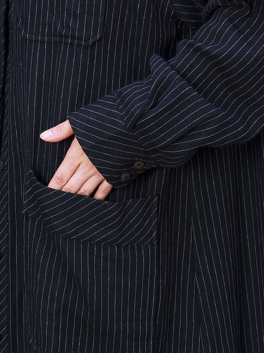 Giacca lunga irregolare a righe in cotone da donna