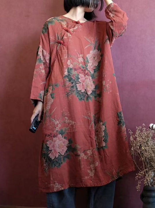 Abito casual da donna in cotone con stampa vintage