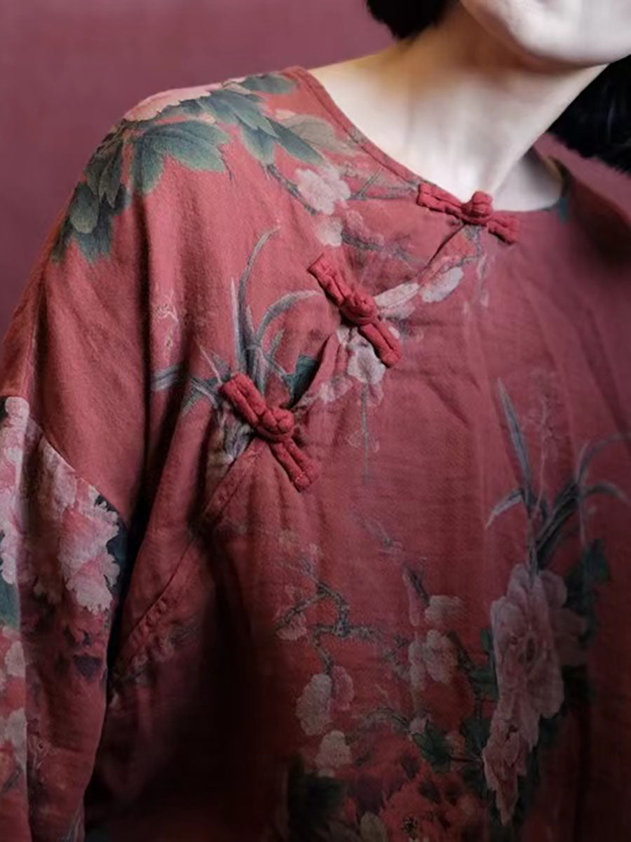 Abito casual da donna in cotone con stampa vintage