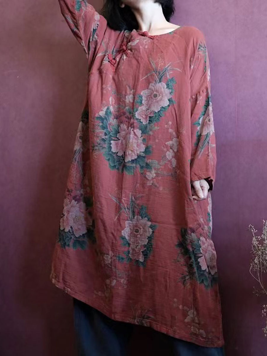 Abito casual da donna in cotone con stampa vintage