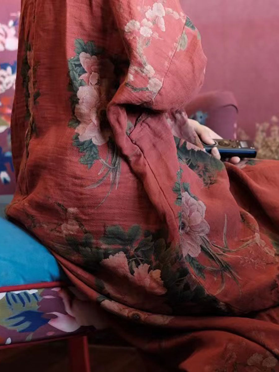 Abito casual da donna in cotone con stampa vintage