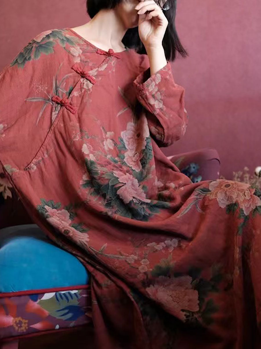 Abito casual da donna in cotone con stampa vintage