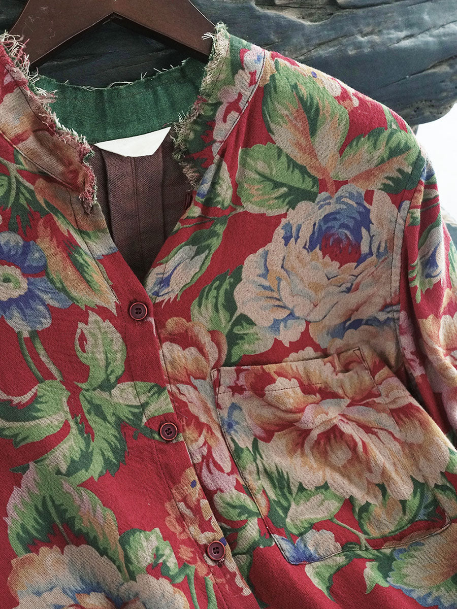 Camicie da donna in cotone con motivo floreale autunnale