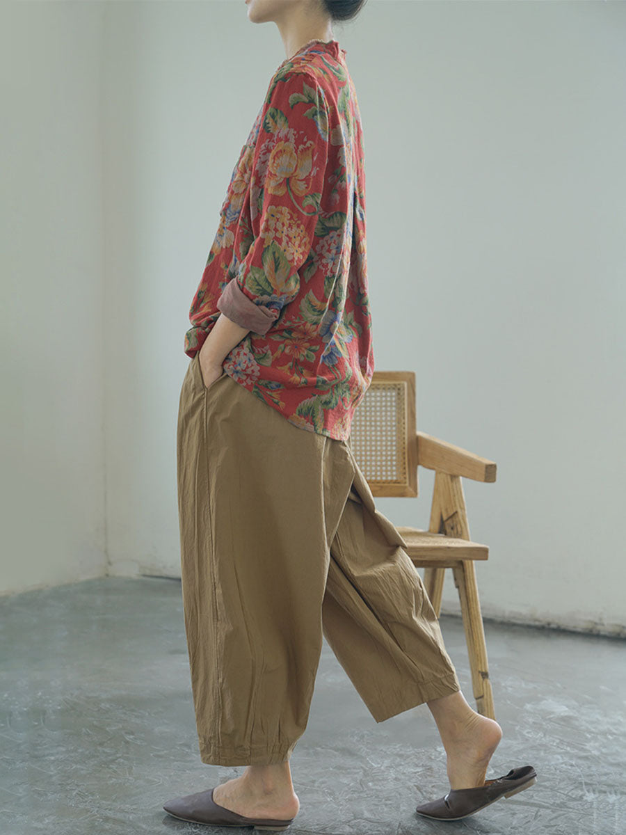 Camicie da donna in cotone con motivo floreale autunnale