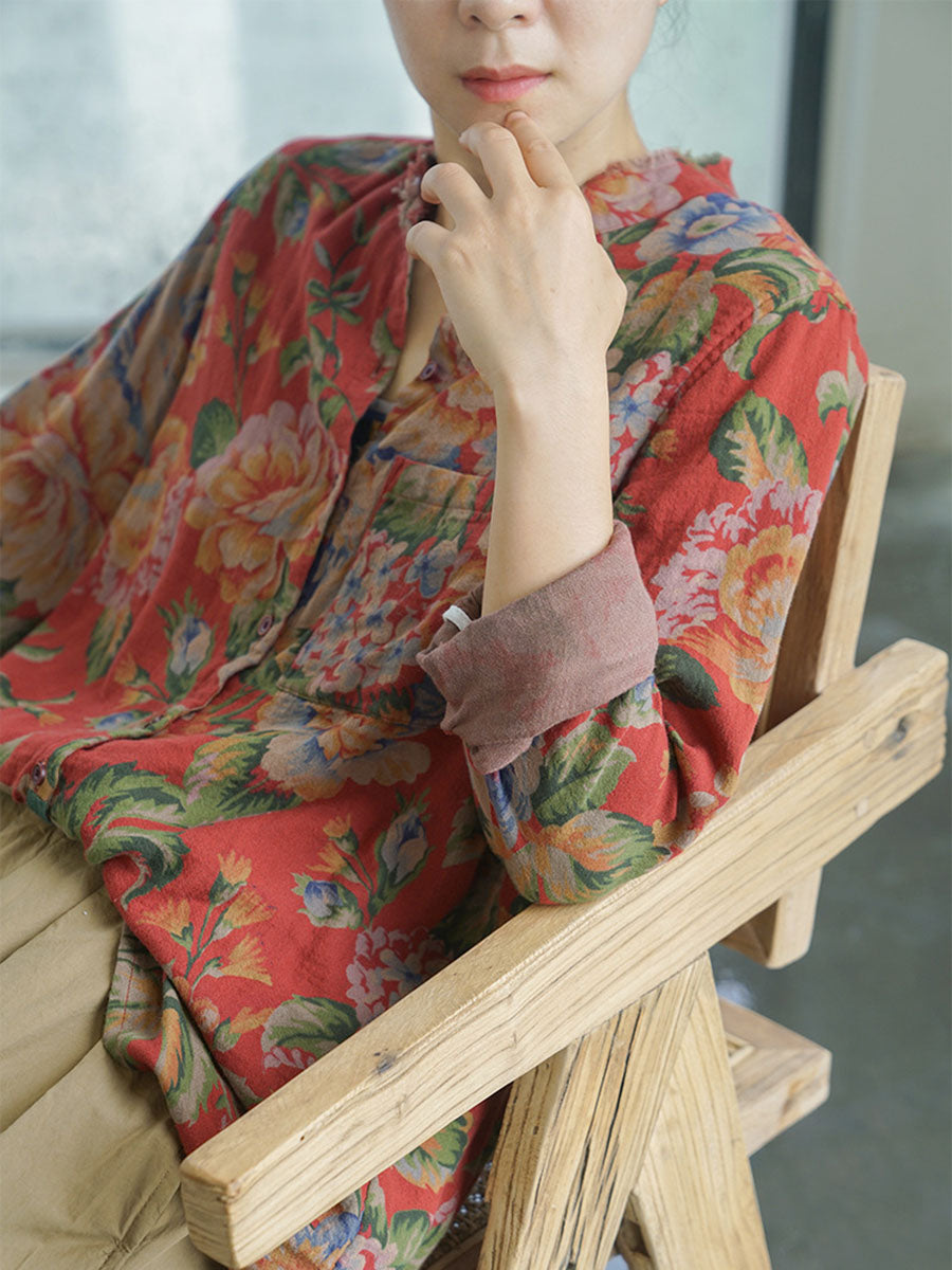 Camicie da donna in cotone con motivo floreale autunnale
