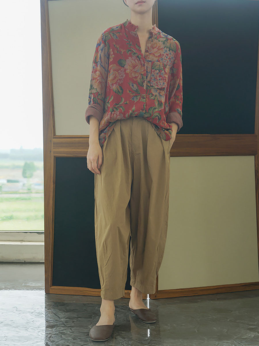 Camicie da donna in cotone con motivo floreale autunnale