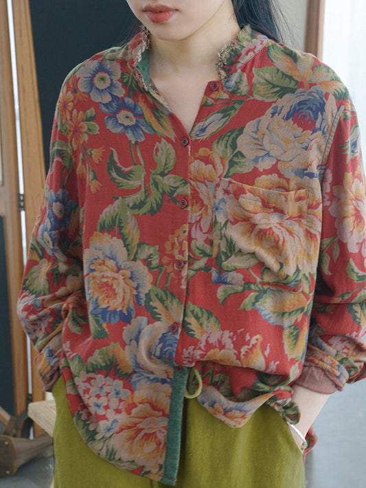 Camicie da donna in cotone con motivo floreale autunnale