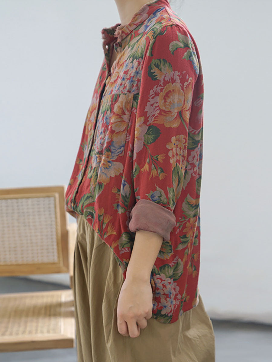 Camicie da donna in cotone con motivo floreale autunnale