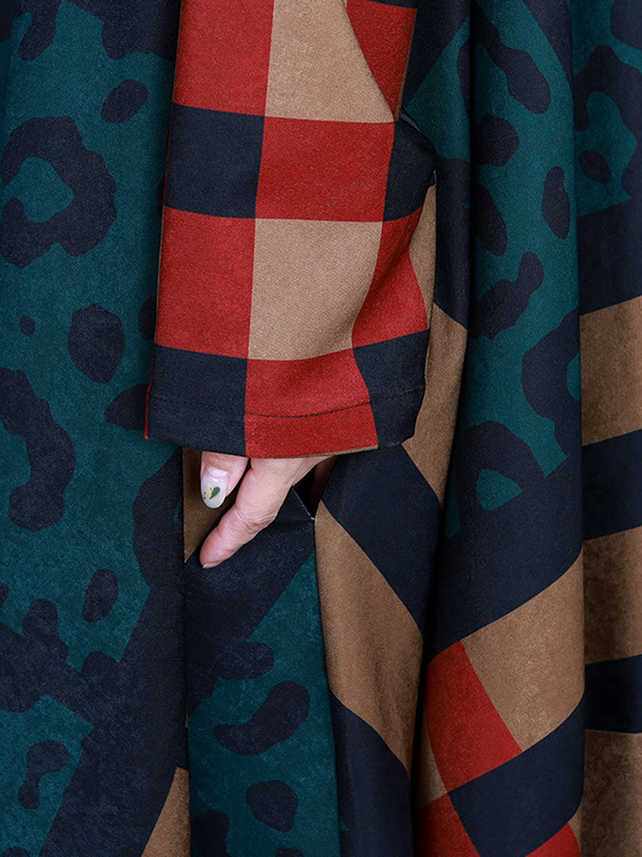 Manteau à carreaux à capuche irrégulier pour femme