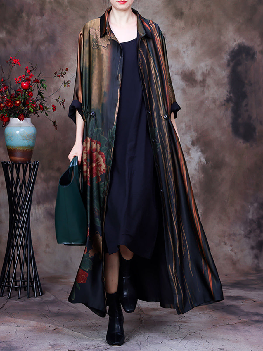 Manteau long ample à imprimé vintage pour femme