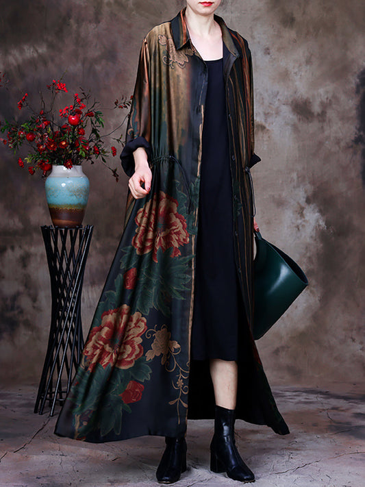 Cappotto lungo e largo con stampa vintage da donna