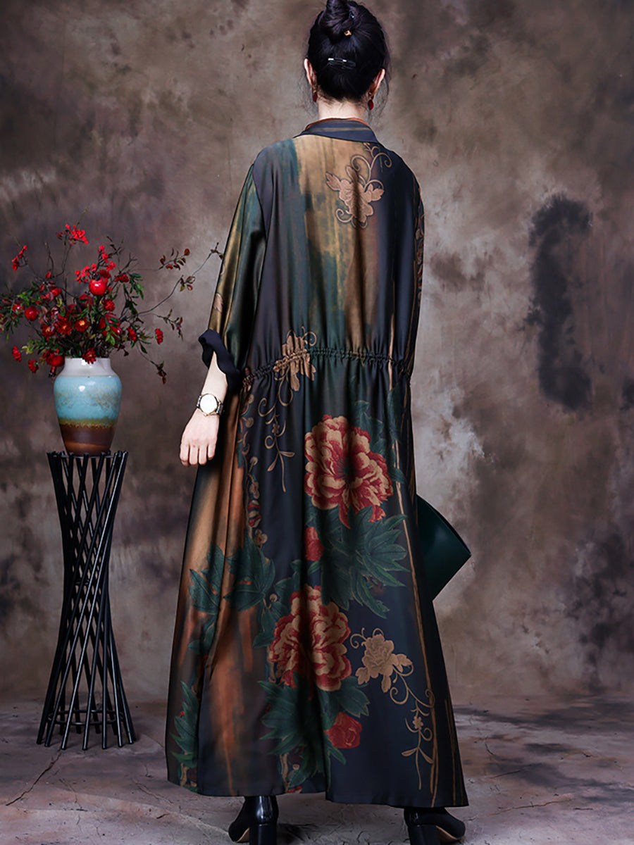 Manteau long ample à imprimé vintage pour femme