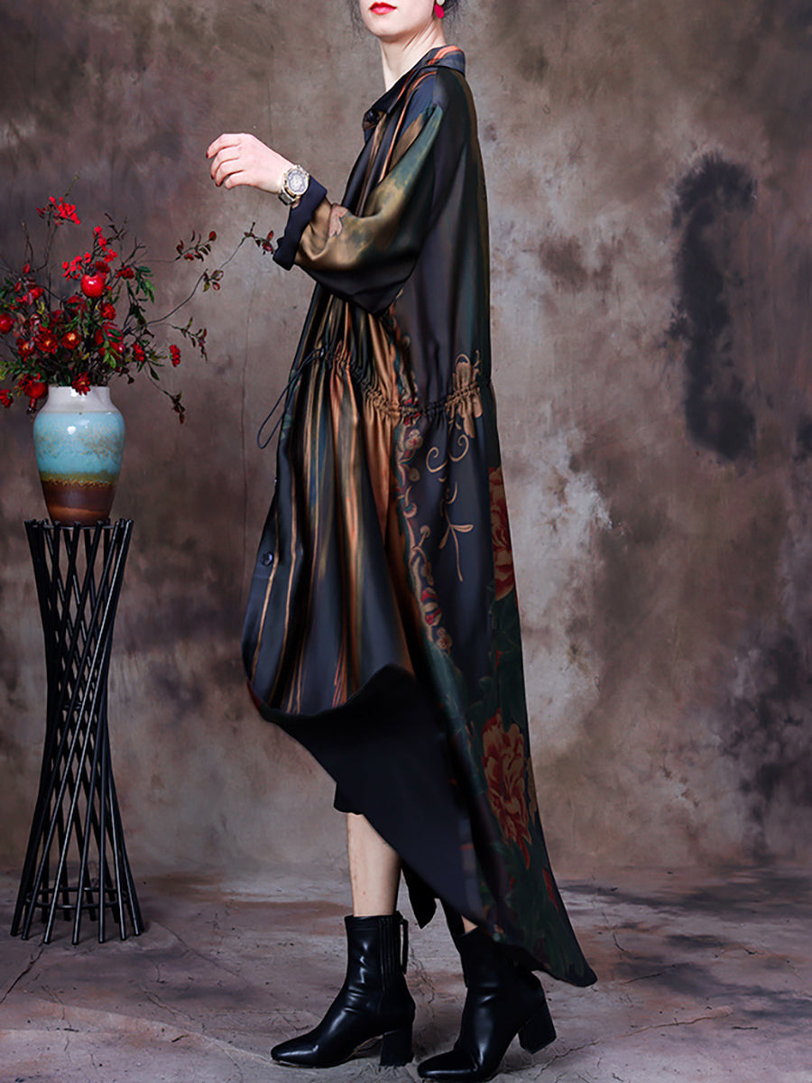 Manteau long ample à imprimé vintage pour femme
